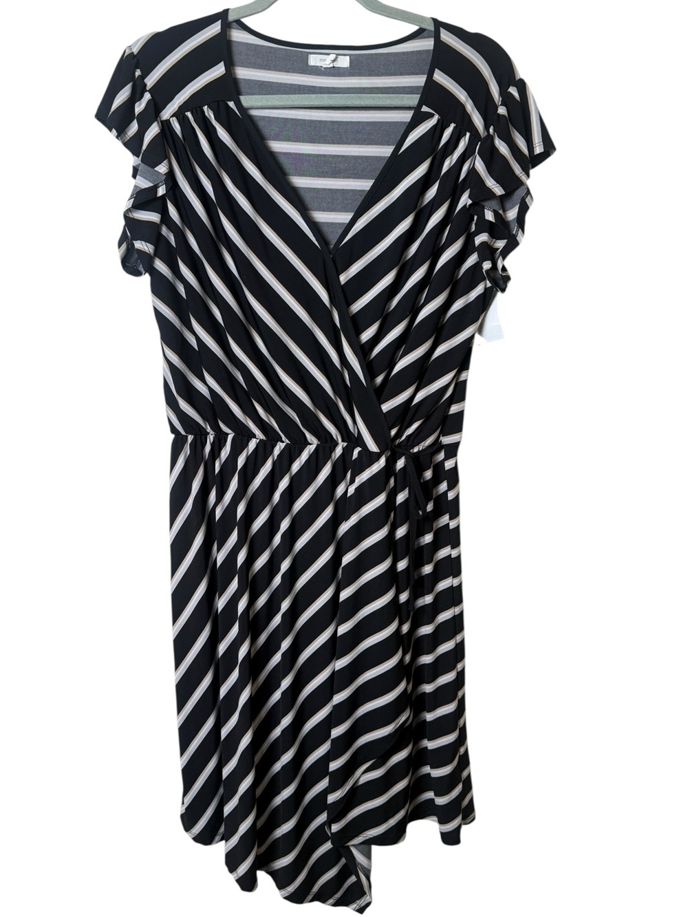 Maurices Large Black and White Striped Wrap Midi Dress